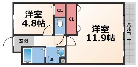 長瀬レーベンハイム(1LDK/4階)の間取り写真
