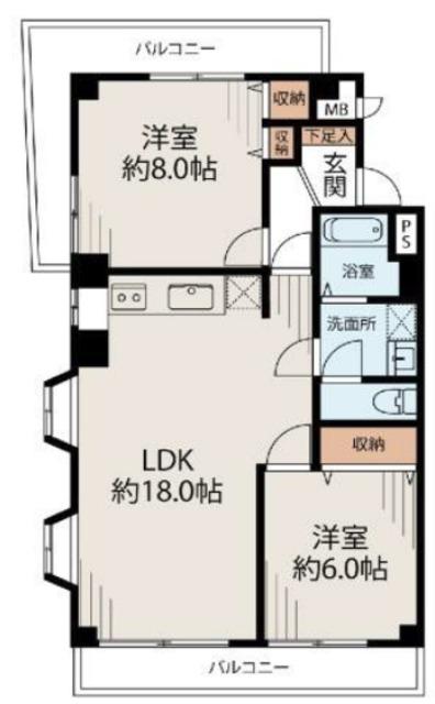 パレス三鷹(2LDK/1階)の間取り写真