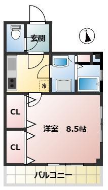 コンチネンタル藤崎(1K/2階)の間取り写真
