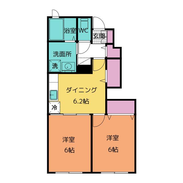 イルマーレII(2DK/1階)の間取り写真