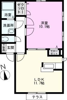 ドヌール里(1LDK/1階)の間取り写真