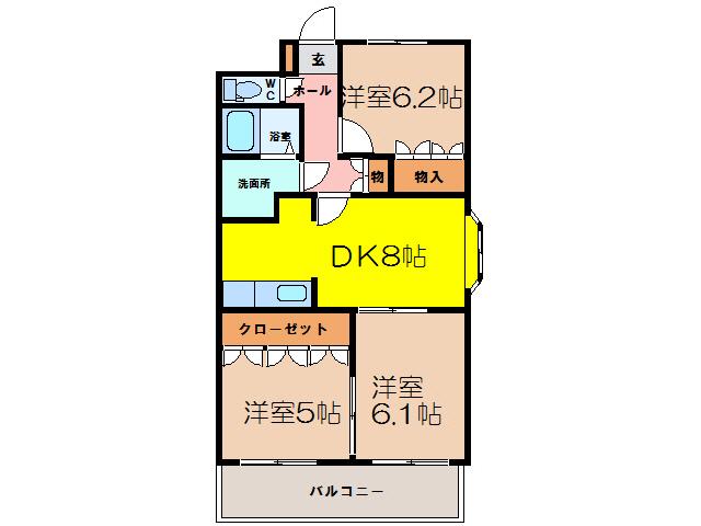 ヴィラエスタージ(3DK/2階)の間取り写真