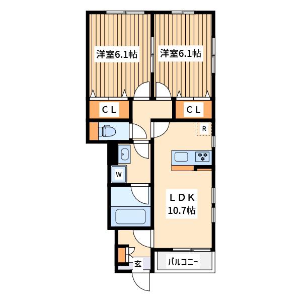 サン オットー ヒルズ B(2LDK/1階)の間取り写真