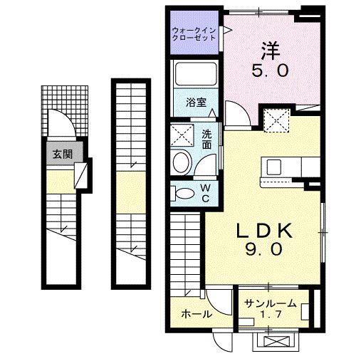 プリヴェール・スカイ(1LDK/3階)の間取り写真
