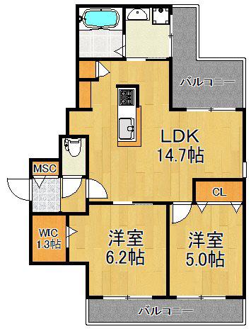 グランベル(2LDK/3階)の間取り写真