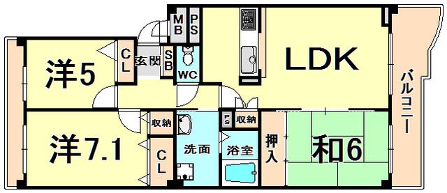 KDXレジデンス夙川ヒルズ 5番館(3LDK/3階)の間取り写真