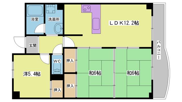 シティハイツ鈴蘭台(3LDK/6階)の間取り写真