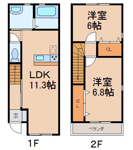 クラウンハイツ田尻II(2LDK/1階)の間取り写真