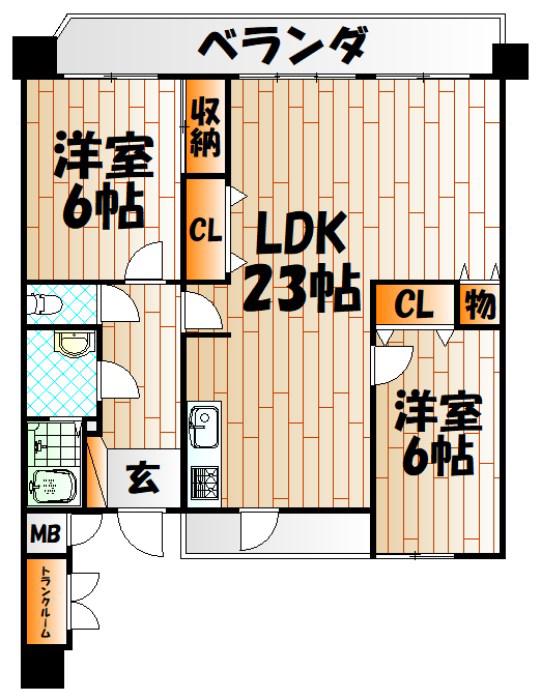 サンライフ小倉原町(2LDK/12階)の間取り写真