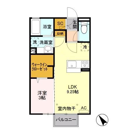 ピーノ・ロングハーモニーA(1LDK/2階)の間取り写真