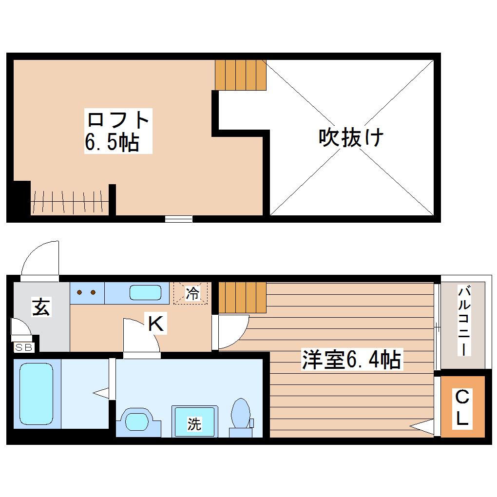 OGGI 長町(1K/2階)の間取り写真
