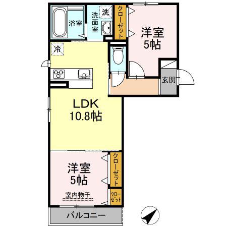 ケセラ B棟(2LDK/2階)の間取り写真