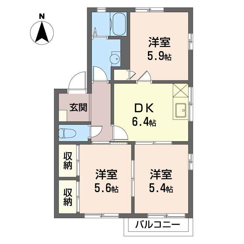 T.TOWNリヴェール(3DK/2階)の間取り写真