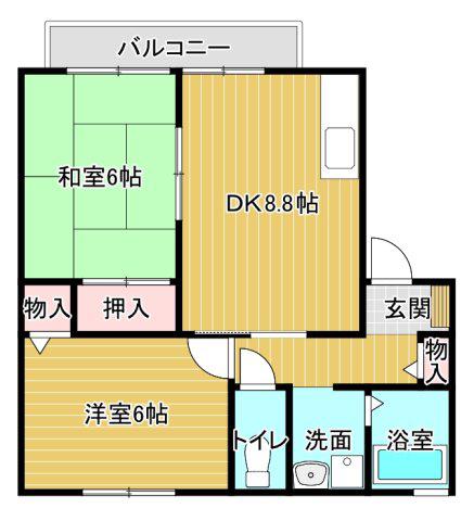 ウィルモアK(2DK/2階)の間取り写真