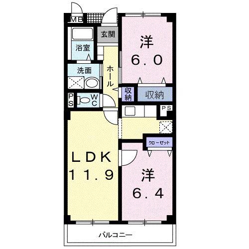 パラーシオ(2LDK/2階)の間取り写真