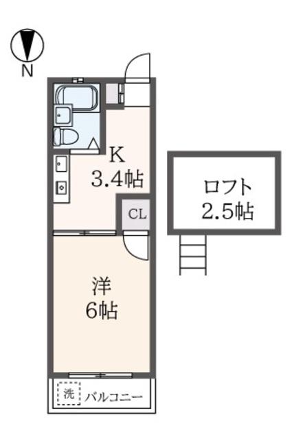 メゾン・ド・K(1K/2階)の間取り写真