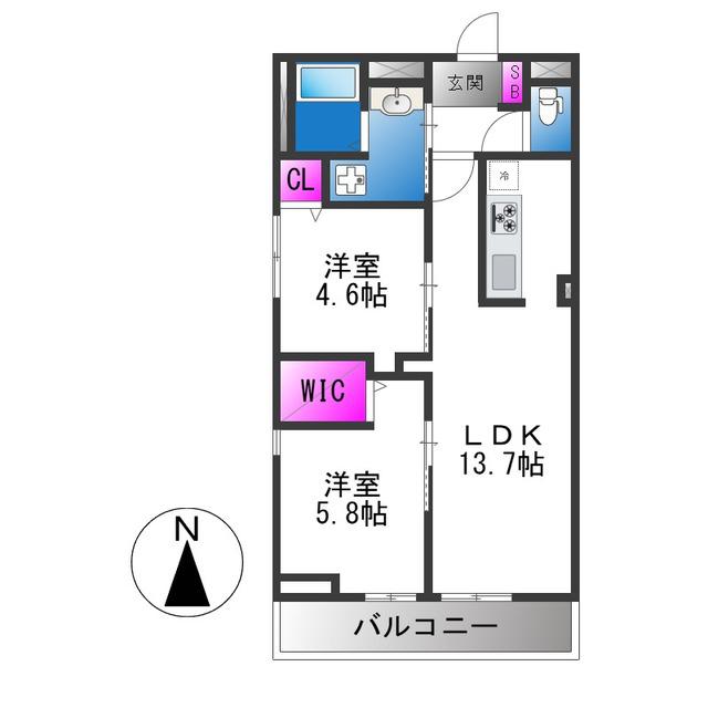 ヴィブレ ウーノ(2LDK/1階)の間取り写真