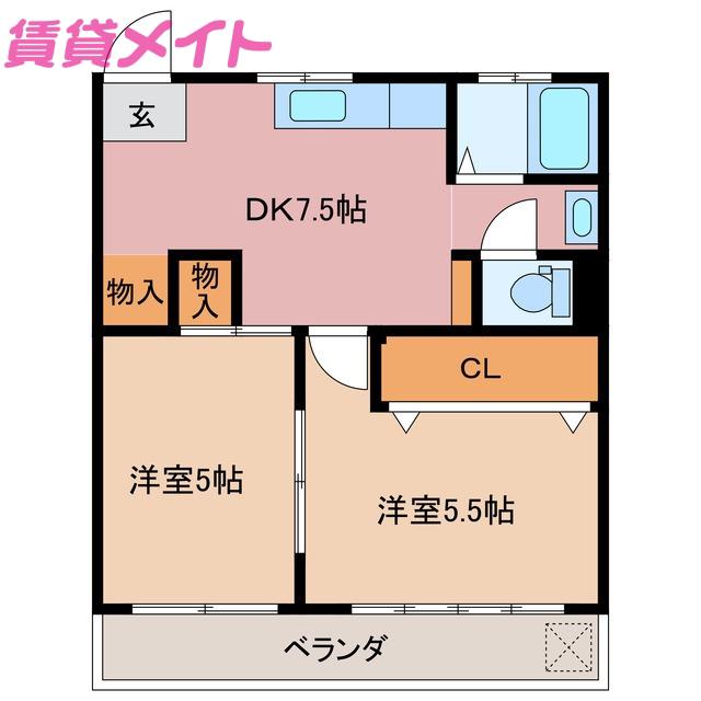 コーポグリーンFUKUTA(2DK/2階)の間取り写真
