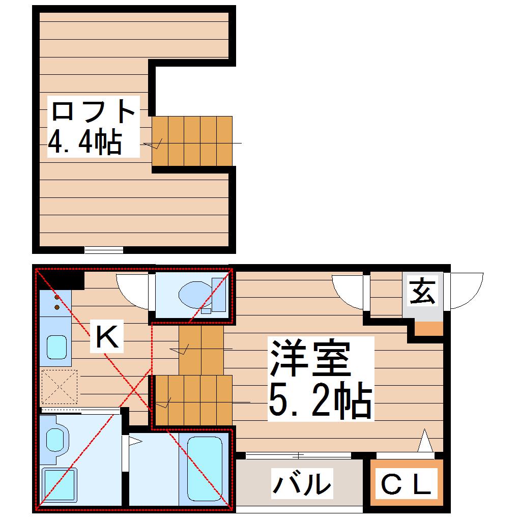 クローシェ河原町(1K/1階)の間取り写真