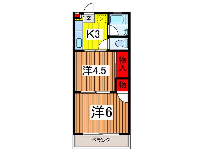グリーンハイツK(2K/2階)の間取り写真