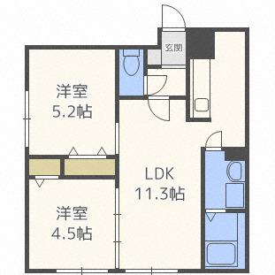ステラ中の島(2LDK/2階)の間取り写真
