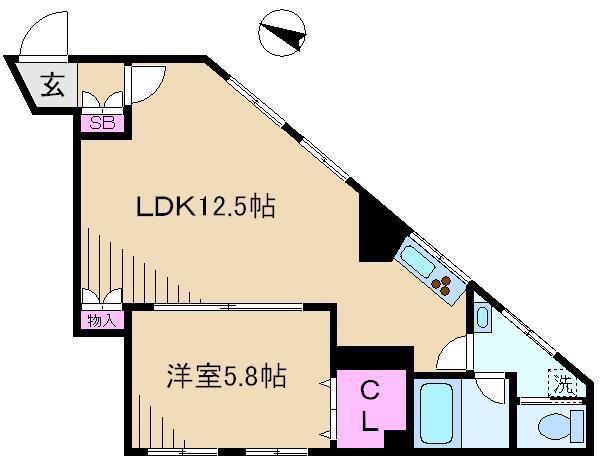 宇田川ビル(1LDK/2階)の間取り写真