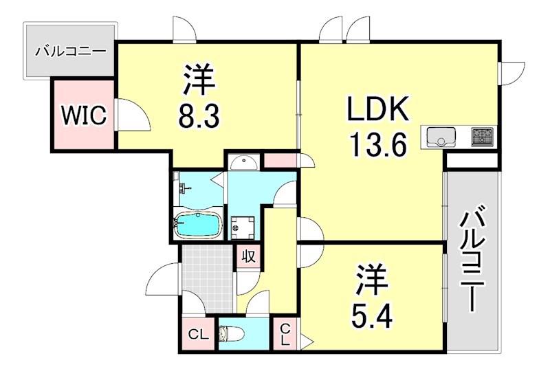 ソフィット宮川(2LDK/4階)の間取り写真