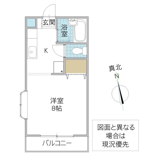 南台ハイツF棟(1K/2階)の間取り写真