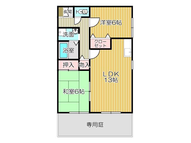 アスティオス洞南A棟(2LDK/1階)の間取り写真