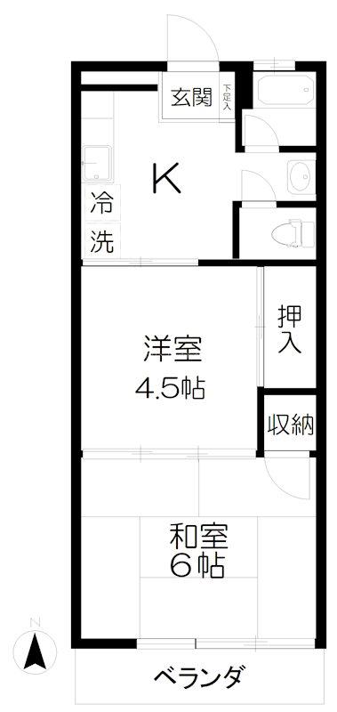 西荻コーポ(2K/1階)の間取り写真