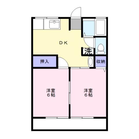 ベルメゾンB(2DK/2階)の間取り写真