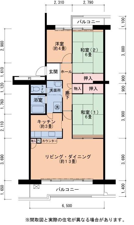 UR泉北城山台二丁団地5号棟(3LDK/1階)の間取り写真