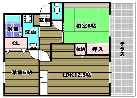 グランシャリオ B棟(2LDK/1階)の間取り写真