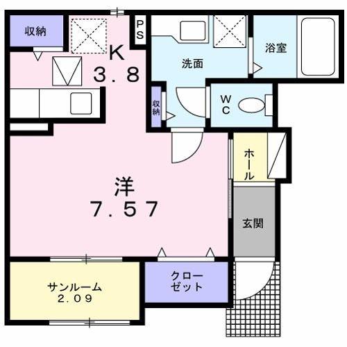 ロジュマン堀之内(ワンルーム/1階)の間取り写真