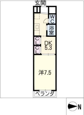 ドミール則武(1DK/1階)の間取り写真