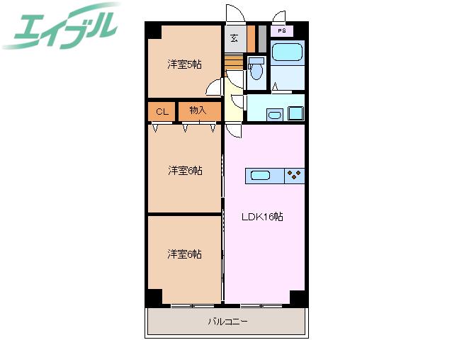 プロミネント四日市(3LDK/1階)の間取り写真