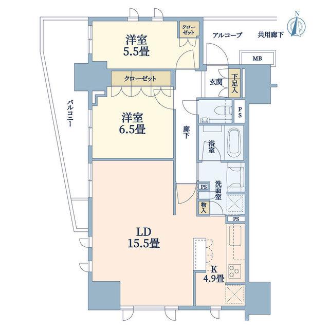 プラウド日暮里(2LDK/11階)の間取り写真