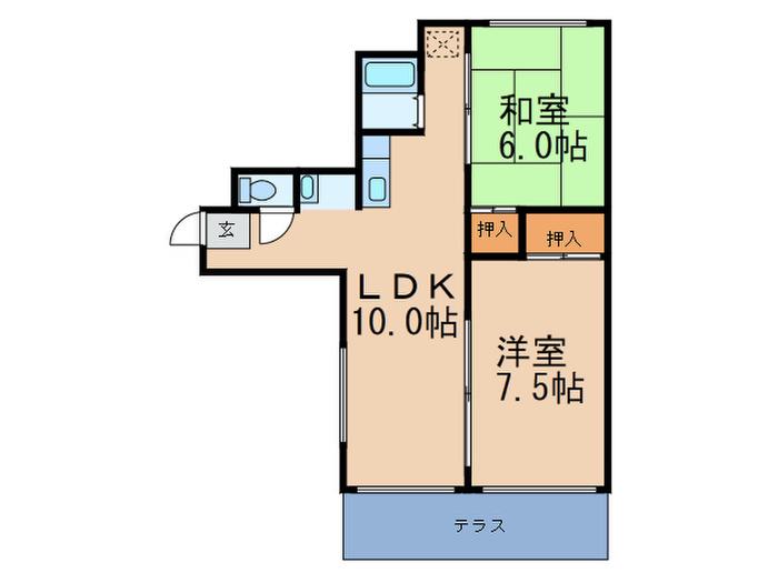 コスモハイツ松浦(2LDK/1階)の間取り写真