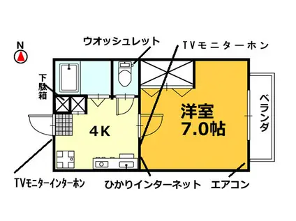 メゾンモナミ 家電付(1K/1階)の間取り写真