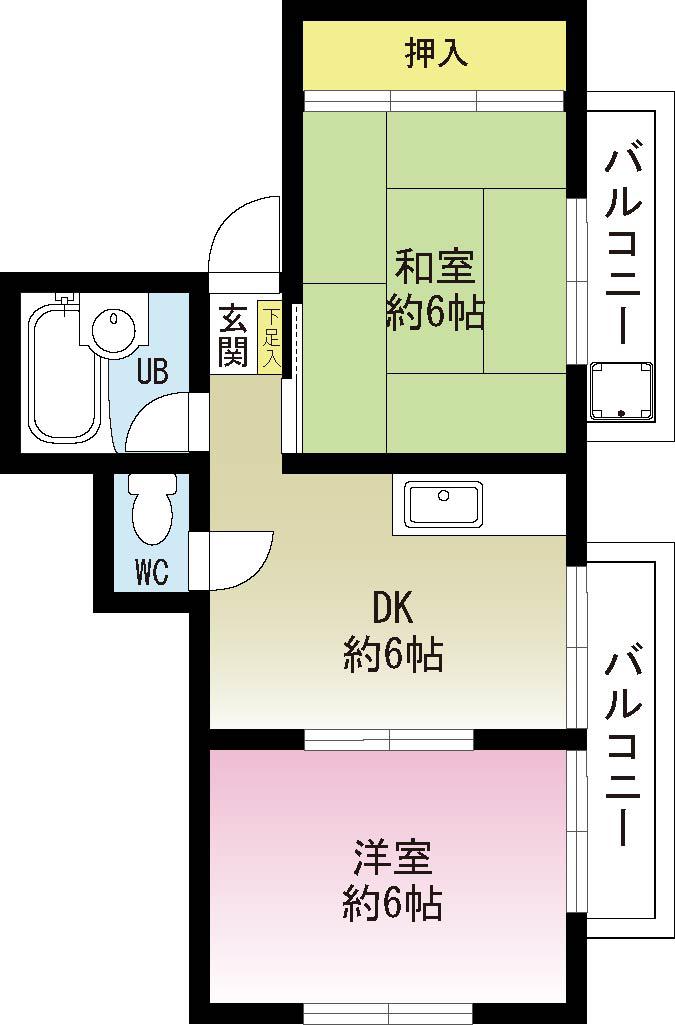 サンパレス21門戸(2DK/2階)の間取り写真