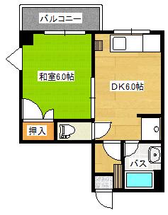 A&Tビル(1DK/6階)の間取り写真
