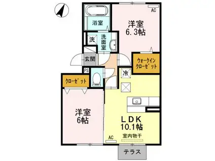 ステーションフロント三里木(2LDK/1階)の間取り写真