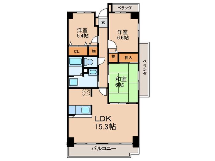 プレジール室見(3LDK/2階)の間取り写真