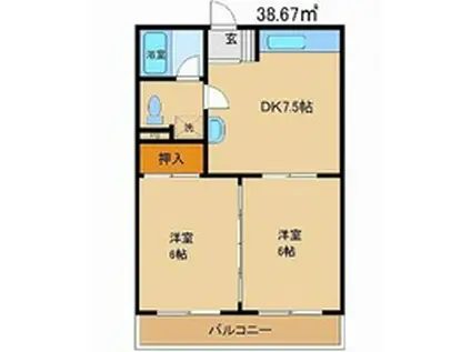 グリーンヴィレッヂ(2DK/2階)の間取り写真