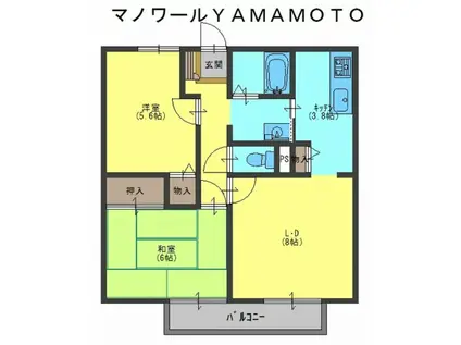 マノワールYAMAMOTO(2LDK/2階)の間取り写真