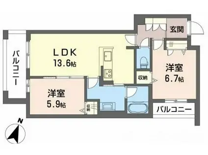 エクセレントガーデンヒルズB棟(2LDK/2階)の間取り写真