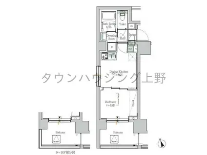 ONE ROOF RESIDENCE ASAKUSABASHI(1DK/11階)の間取り写真