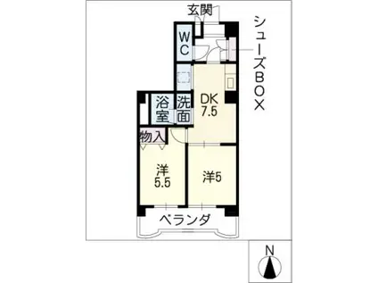 ジュネスHIRO原(2DK/3階)の間取り写真