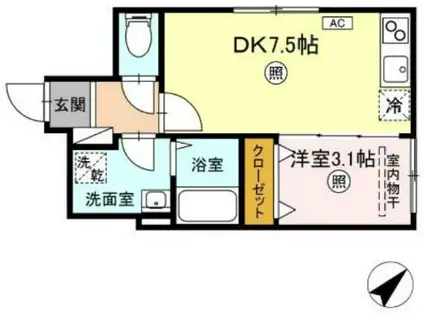 XEVO シグマ 沖野上(1DK/1階)の間取り写真