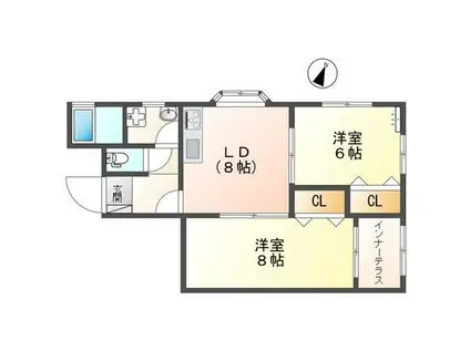 クレール(2DK/2階)の間取り写真